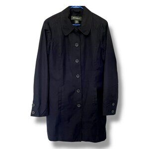 EDDIE BAUER Women's Black Mid Length Classic Trench Coat w/Pockets Lined Medium